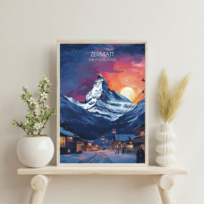 Affiche Zermatt, Suisse | impression Zermatt | affiche Zermatt nuit