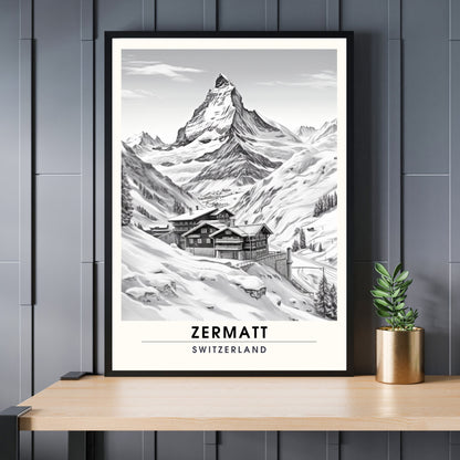 Affiche Zermatt, Suisse | impression Zermatt | affiche noir et blanc