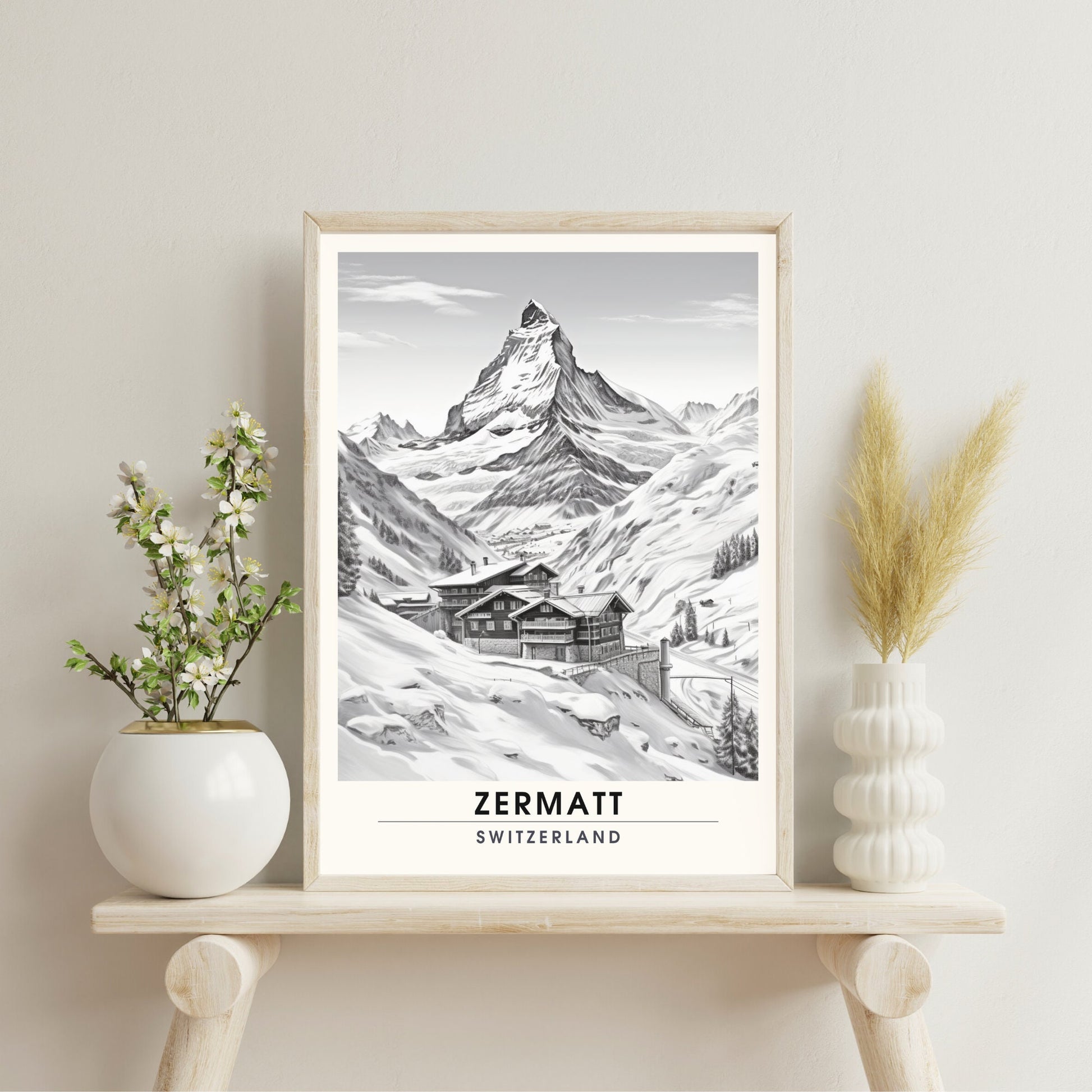 Affiche Zermatt, Suisse | impression Zermatt | affiche noir et blanc