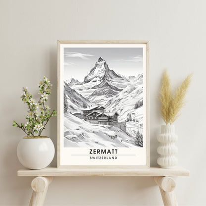 Affiche Zermatt, Suisse | impression Zermatt | affiche noir et blanc