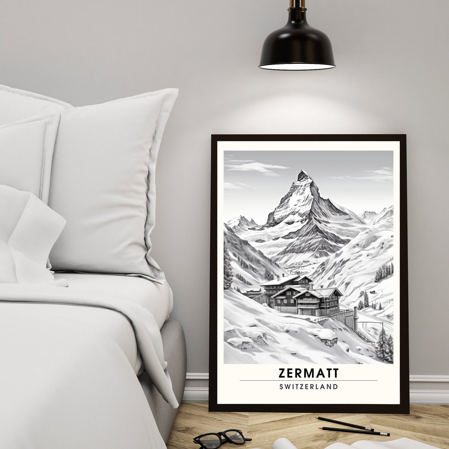 Affiche Zermatt, Suisse | impression Zermatt | affiche noir et blanc