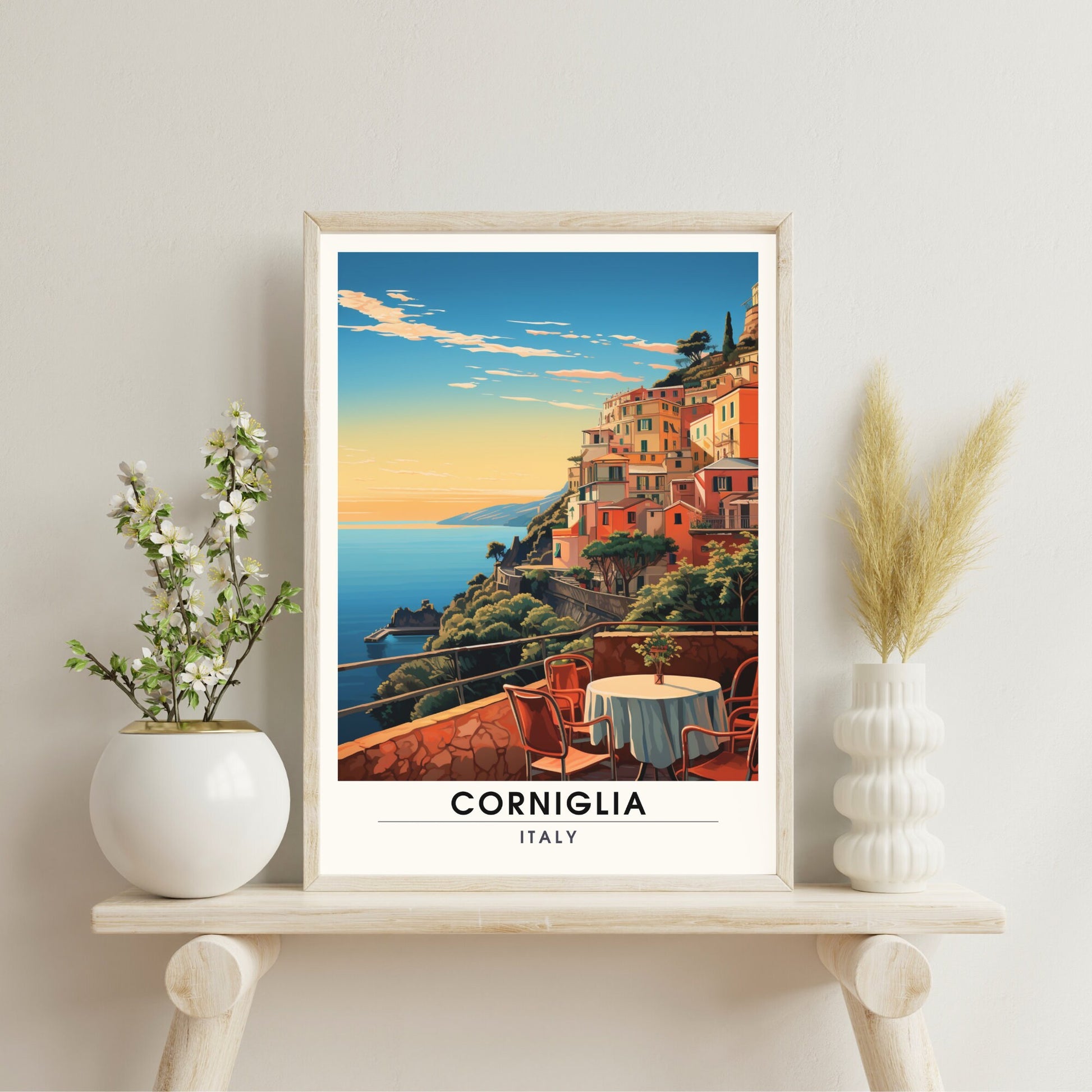 Affiche Corniglia, Italie | impression de voyage Corniglia | affiche de voyage Cinque Terre | la beauté pittoresque de Corniglia