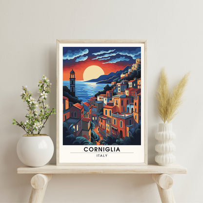 Affiche Corniglia, Italie | impression de voyage Corniglia | affiche de voyage Cinque Terre | Corniglia nuit