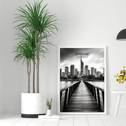 Affiche Brisbane | impression de voyage Brisbane | Impression Brisbane | Affiche Australie | Affiche Noir et blanc