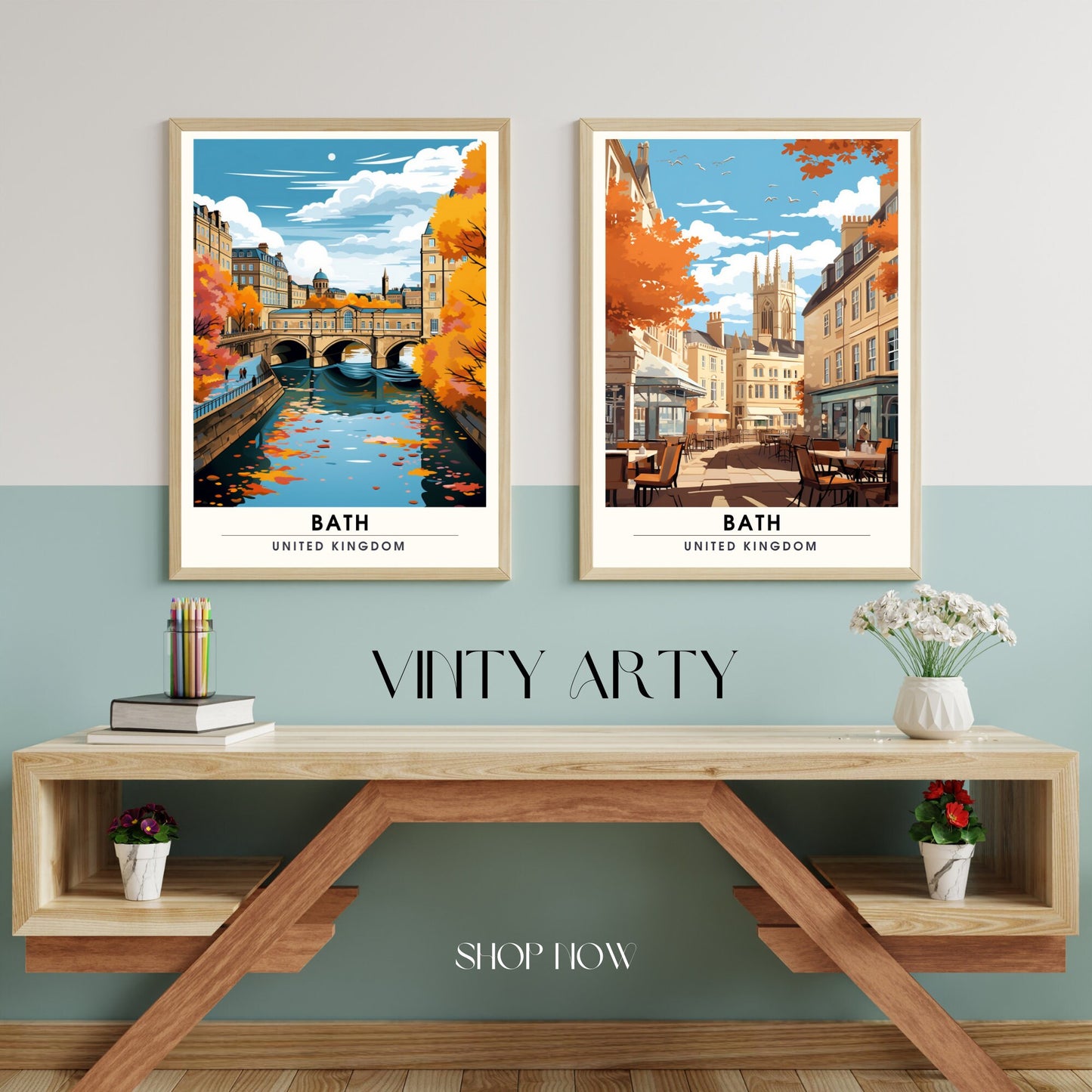 Affiche de Voyage Bath - Impression de voyage Bath - Impression Paysage Urbain Artistique - Collection Souvenirs du Royaume-Uni