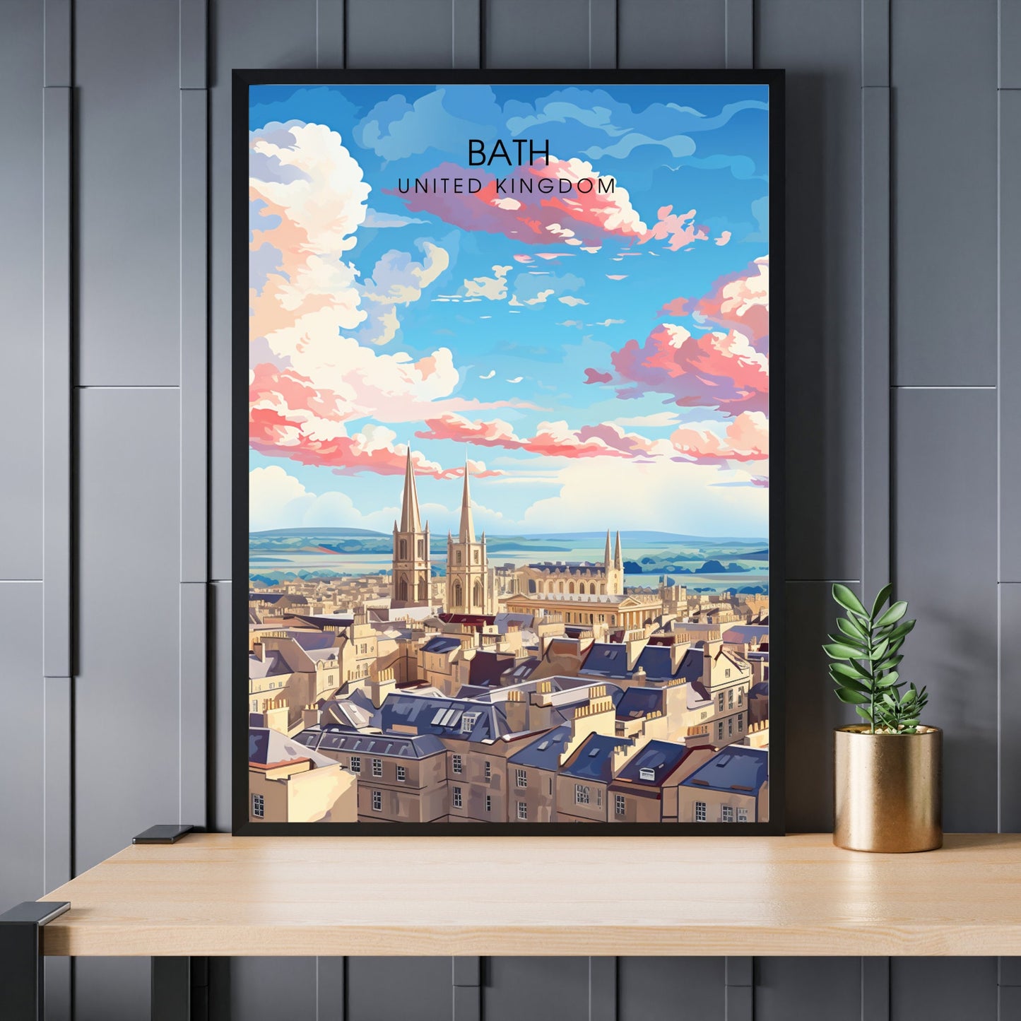 Affiche de Voyage Bath - Impression de voyage Bath - Impression Paysage Urbain Artistique - Collection Souvenirs du Royaume-Uni