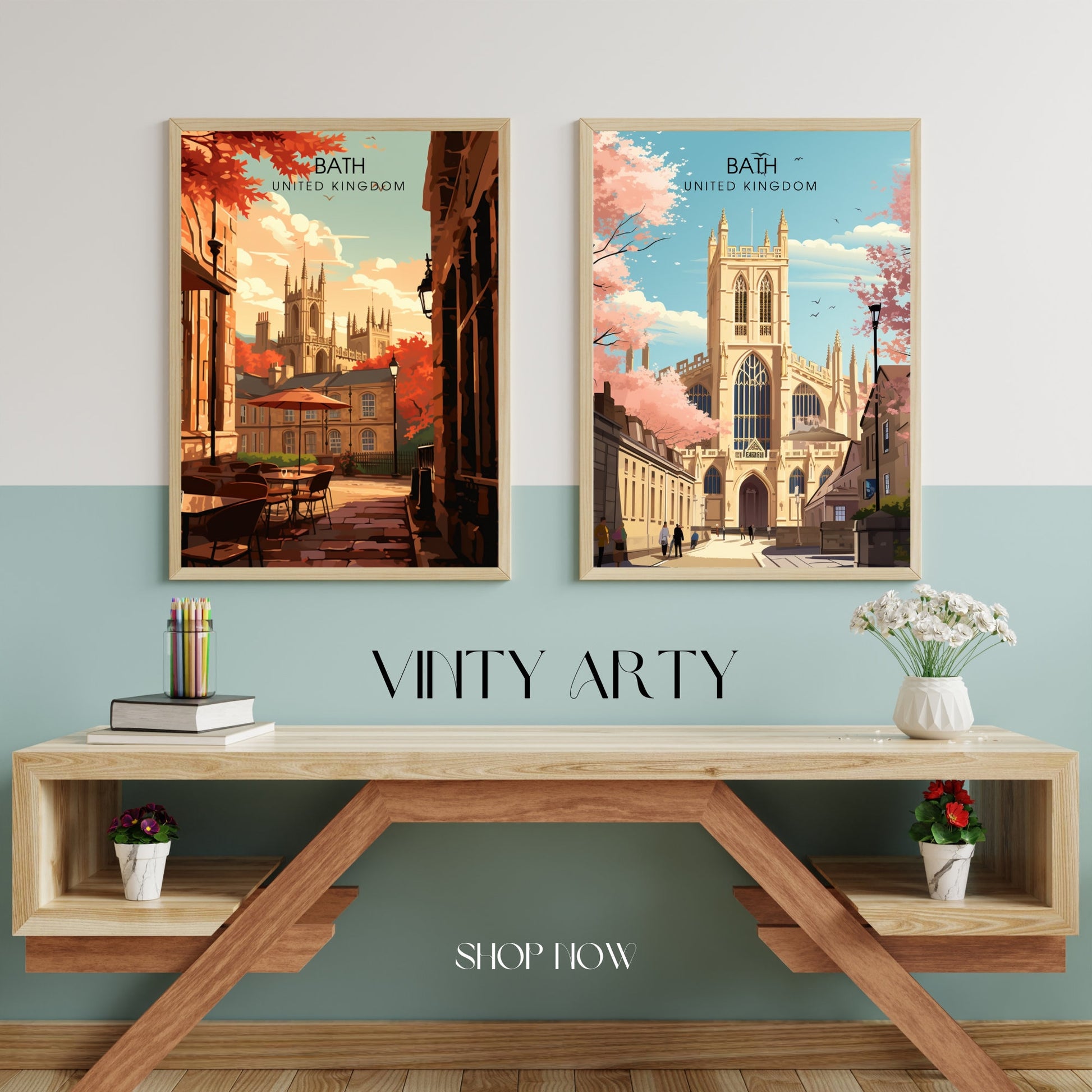 Affiche de Voyage Bath - Impression de voyage Bath - Impression Paysage Urbain Artistique - Collection Souvenirs du Royaume-Uni