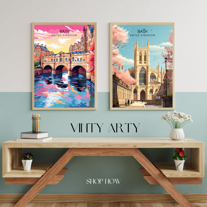 Affiche de Voyage Bath - Impression de voyage Bath - Impression Paysage Urbain Artistique - Collection Souvenirs du Royaume-Uni