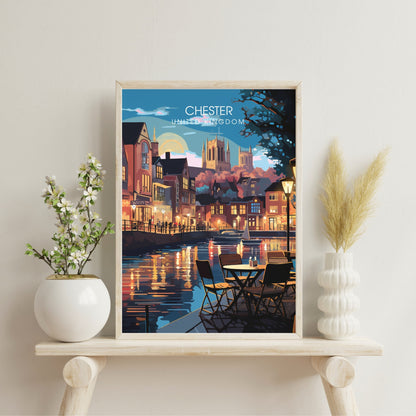 Affiche Chester- Impression de voyage Chester - Impression Paysage Urbain Artistique - Collection Souvenirs du Royaume-Uni