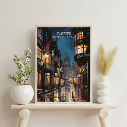 Affiche Chester- Impression de voyage Chester - Impression Paysage Urbain Artistique - Collection Souvenirs du Royaume-Uni