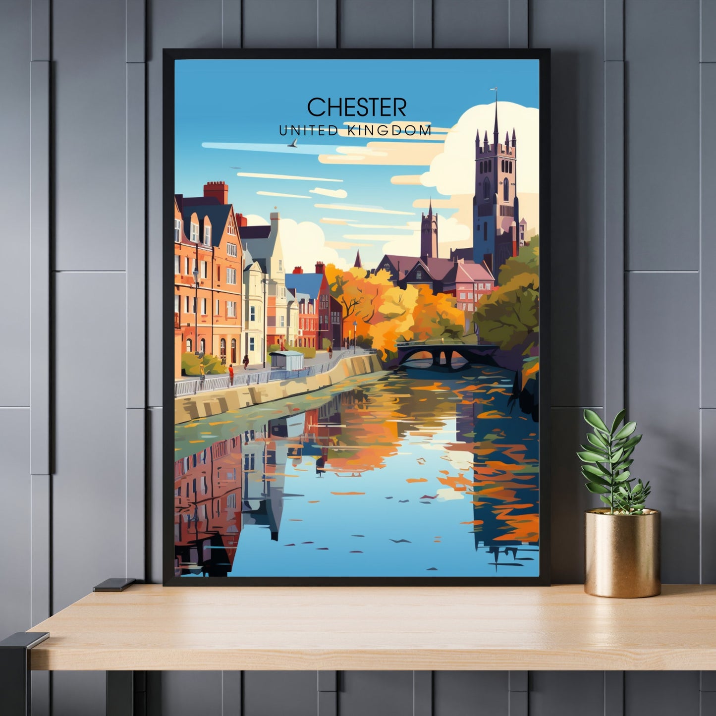 Affiche Chester- Impression de voyage Chester - Impression Paysage Urbain Artistique - Collection Souvenirs du Royaume-Uni