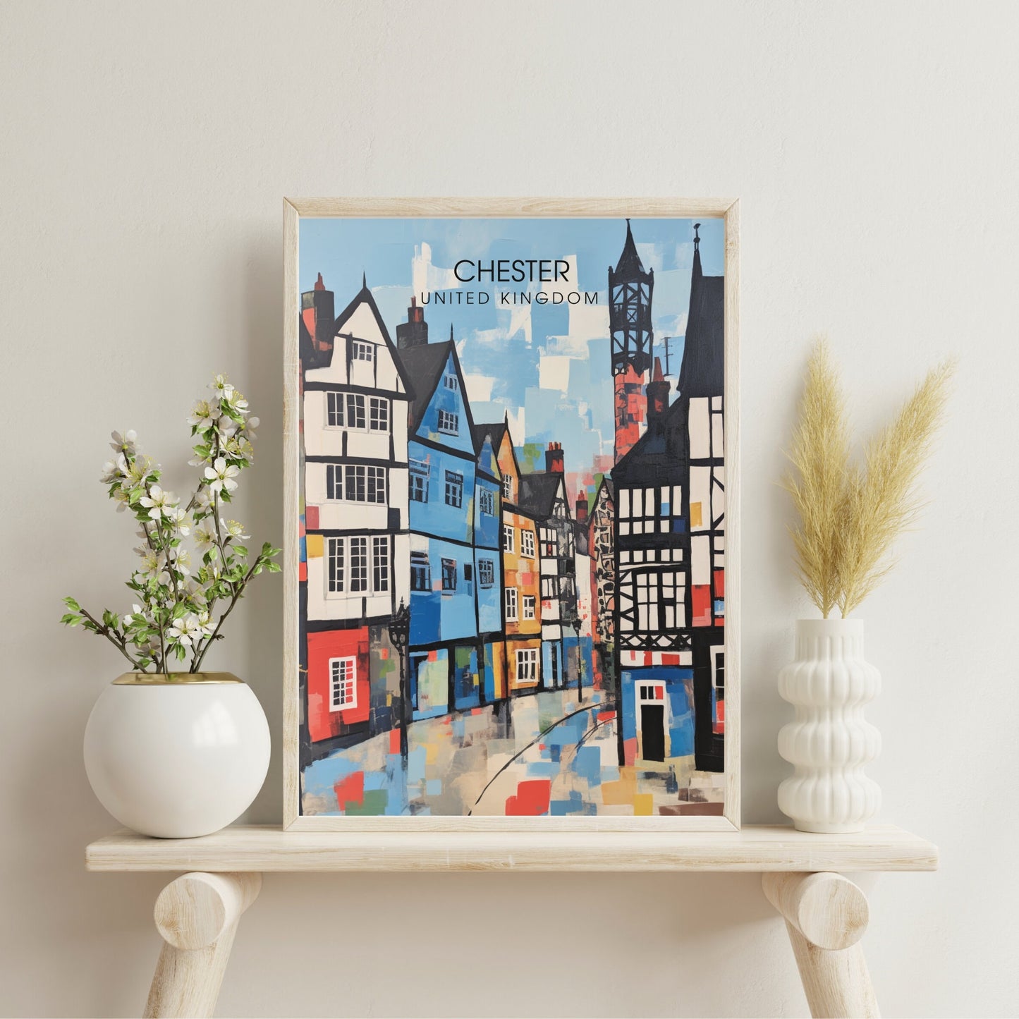 Affiche Chester- Impression de voyage Chester - Impression Paysage Urbain Artistique - Collection Souvenirs du Royaume-Uni