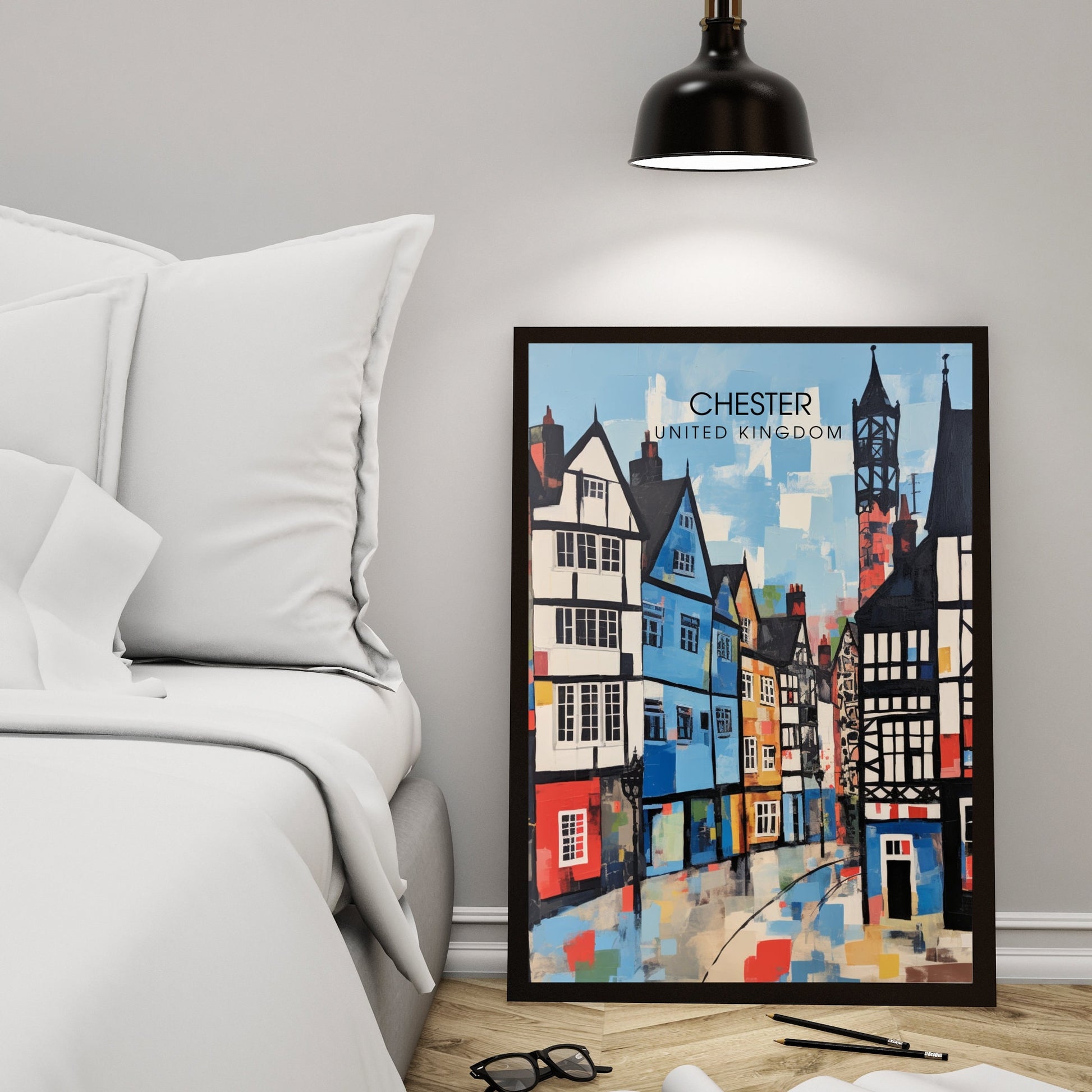 Affiche Chester- Impression de voyage Chester - Impression Paysage Urbain Artistique - Collection Souvenirs du Royaume-Uni