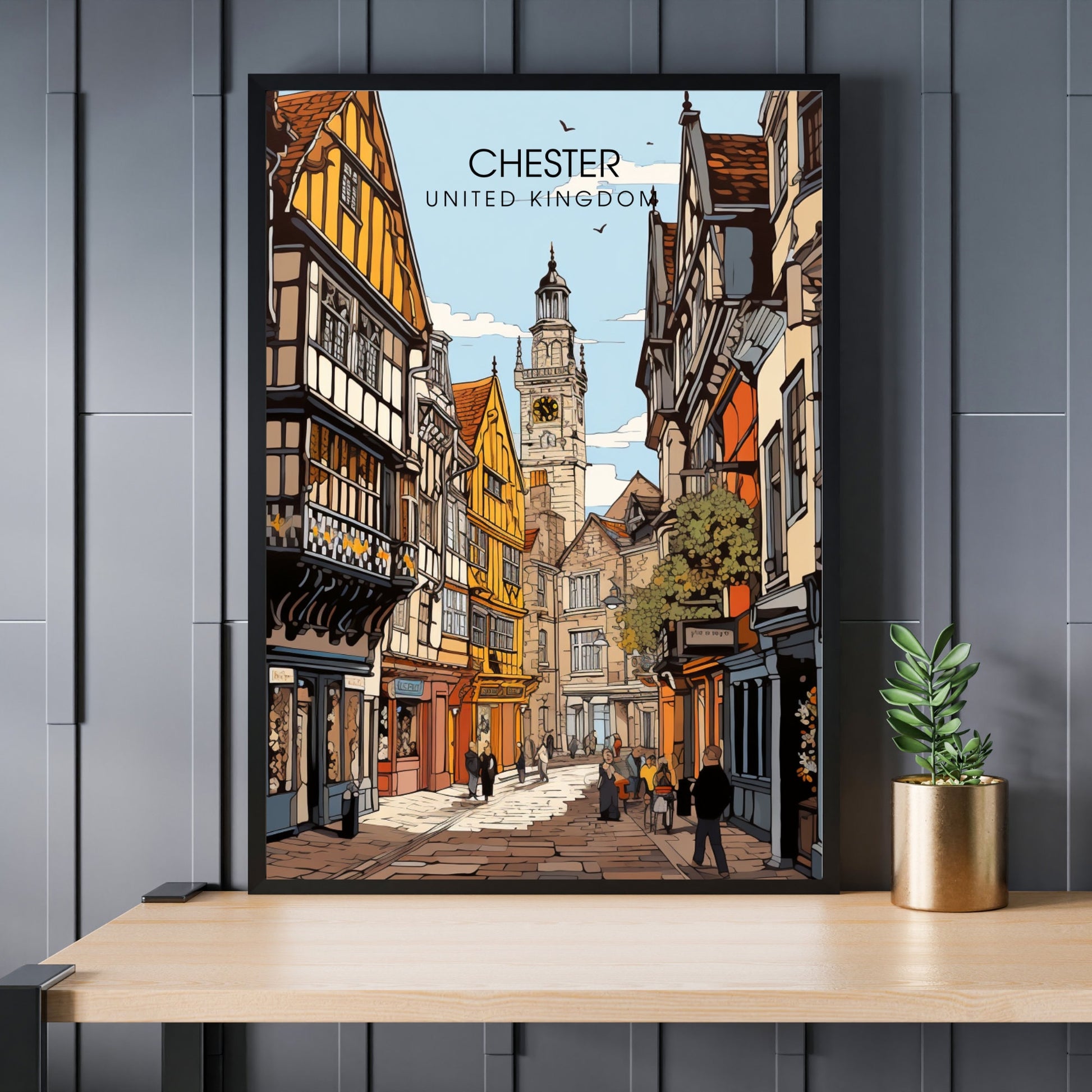 Affiche Chester- Impression de voyage Chester - Impression Paysage Urbain Artistique - Collection Souvenirs du Royaume-Uni