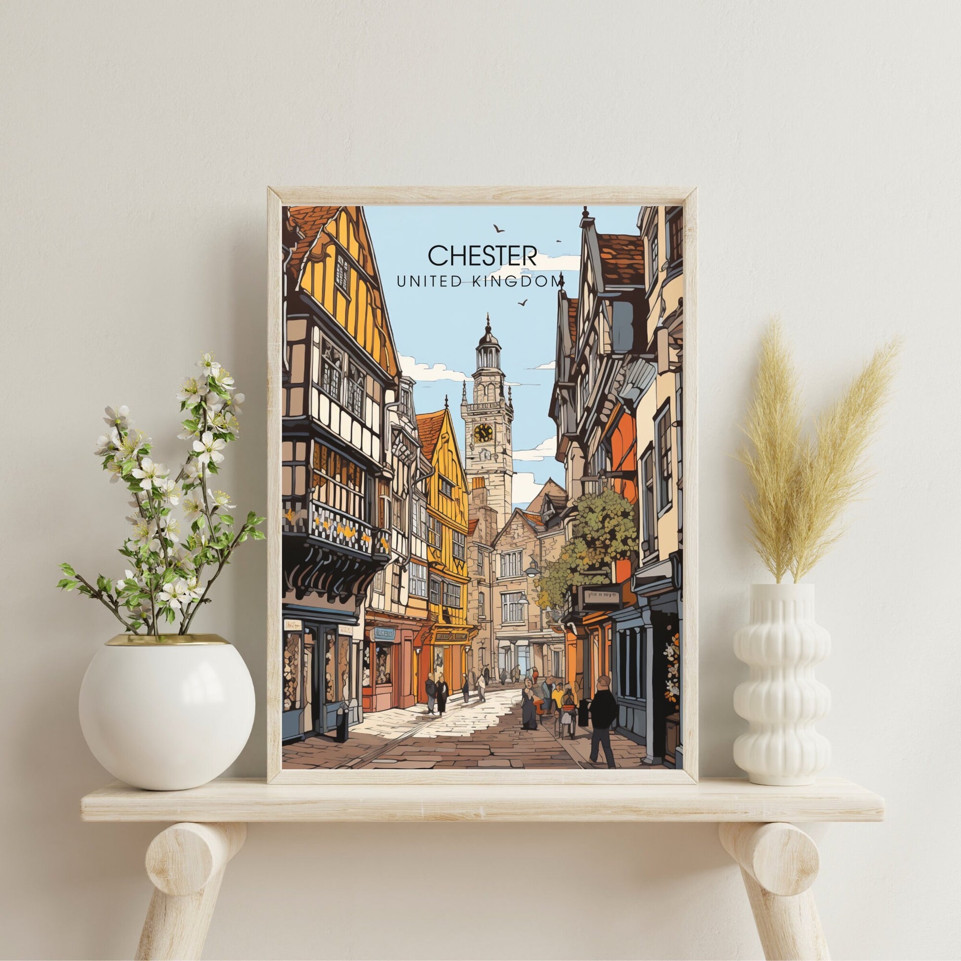 Affiche Chester- Impression de voyage Chester - Impression Paysage Urbain Artistique - Collection Souvenirs du Royaume-Uni