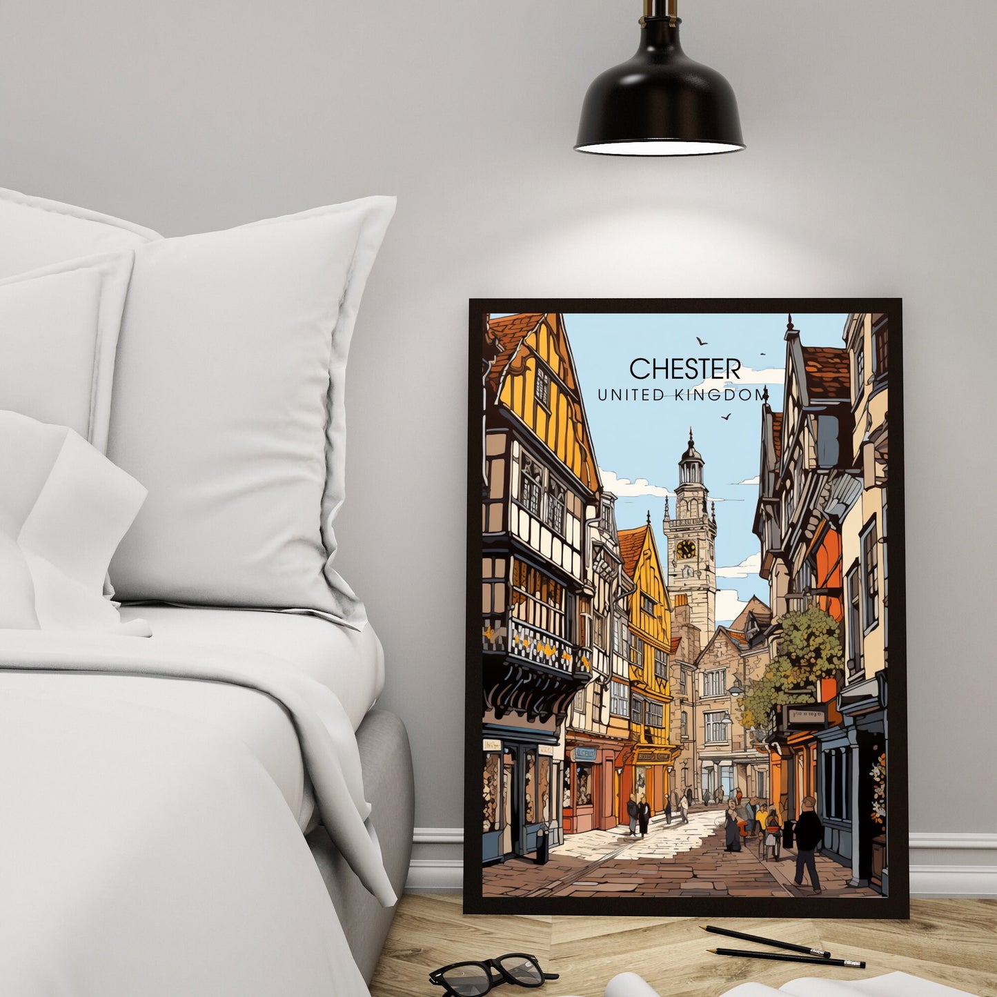 Affiche Chester- Impression de voyage Chester - Impression Paysage Urbain Artistique - Collection Souvenirs du Royaume-Uni