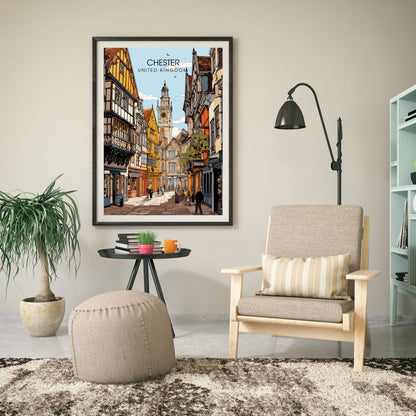 Affiche Chester- Impression de voyage Chester - Impression Paysage Urbain Artistique - Collection Souvenirs du Royaume-Uni