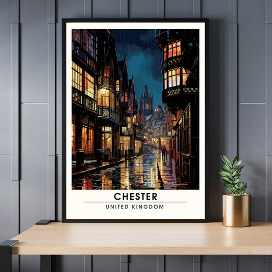 Affiche Chester- Impression de voyage Chester - Impression Paysage Urbain Artistique - Collection Souvenirs du Royaume-Uni