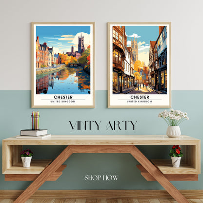 Affiche Chester- Impression de voyage Chester - Impression Paysage Urbain Artistique - Collection Souvenirs du Royaume-Uni