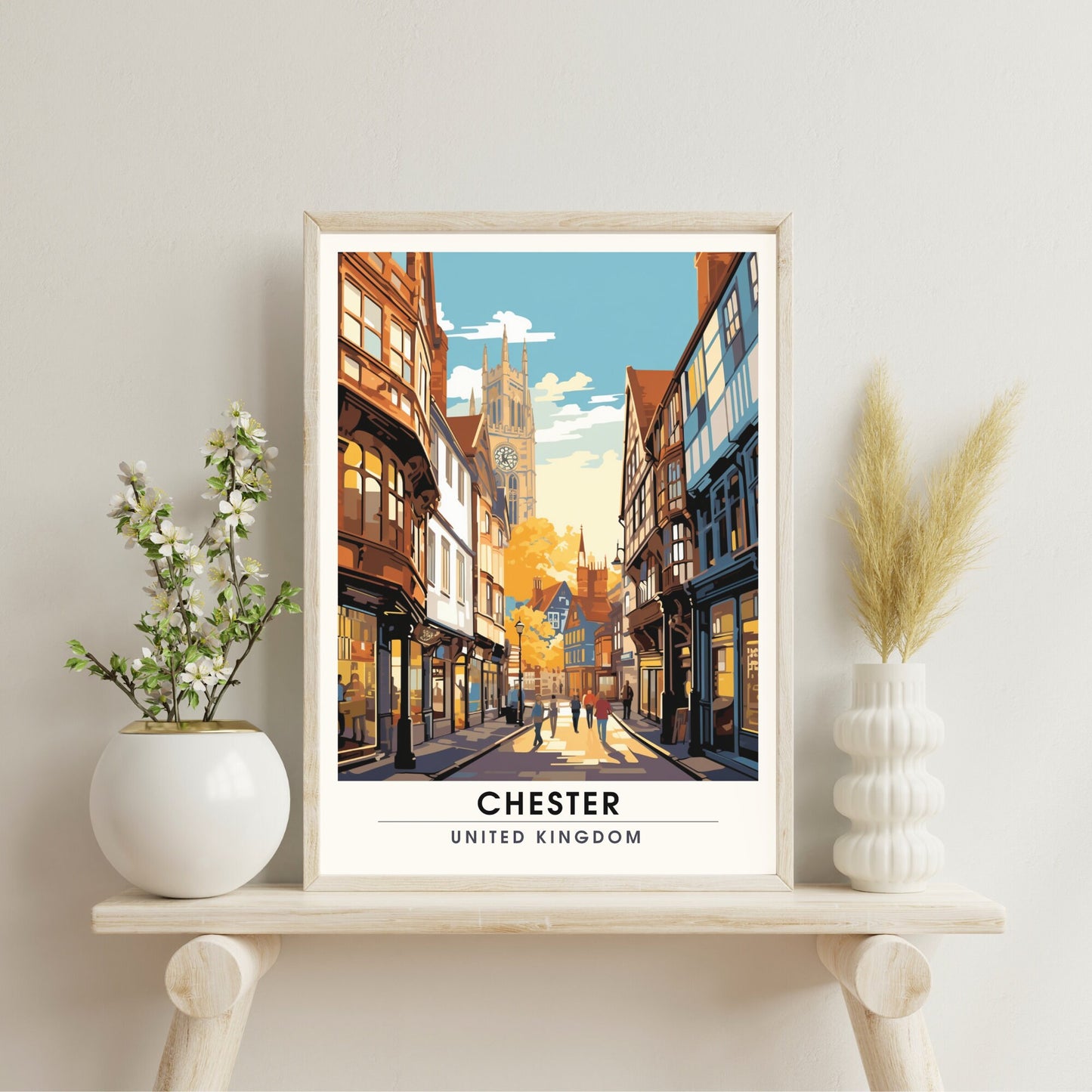 Affiche Chester- Impression de voyage Chester - Impression Paysage Urbain Artistique - Collection Souvenirs du Royaume-Uni