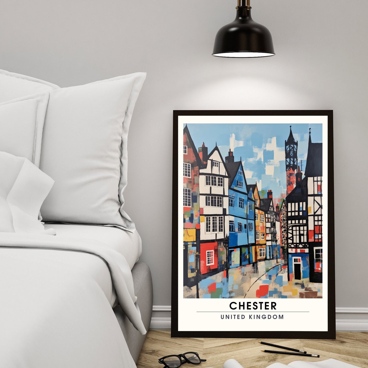 Affiche Chester- Impression de voyage Chester - Impression Paysage Urbain Artistique - Collection Souvenirs du Royaume-Uni