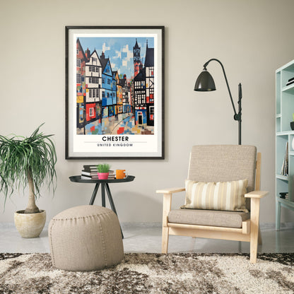 Affiche Chester- Impression de voyage Chester - Impression Paysage Urbain Artistique - Collection Souvenirs du Royaume-Uni