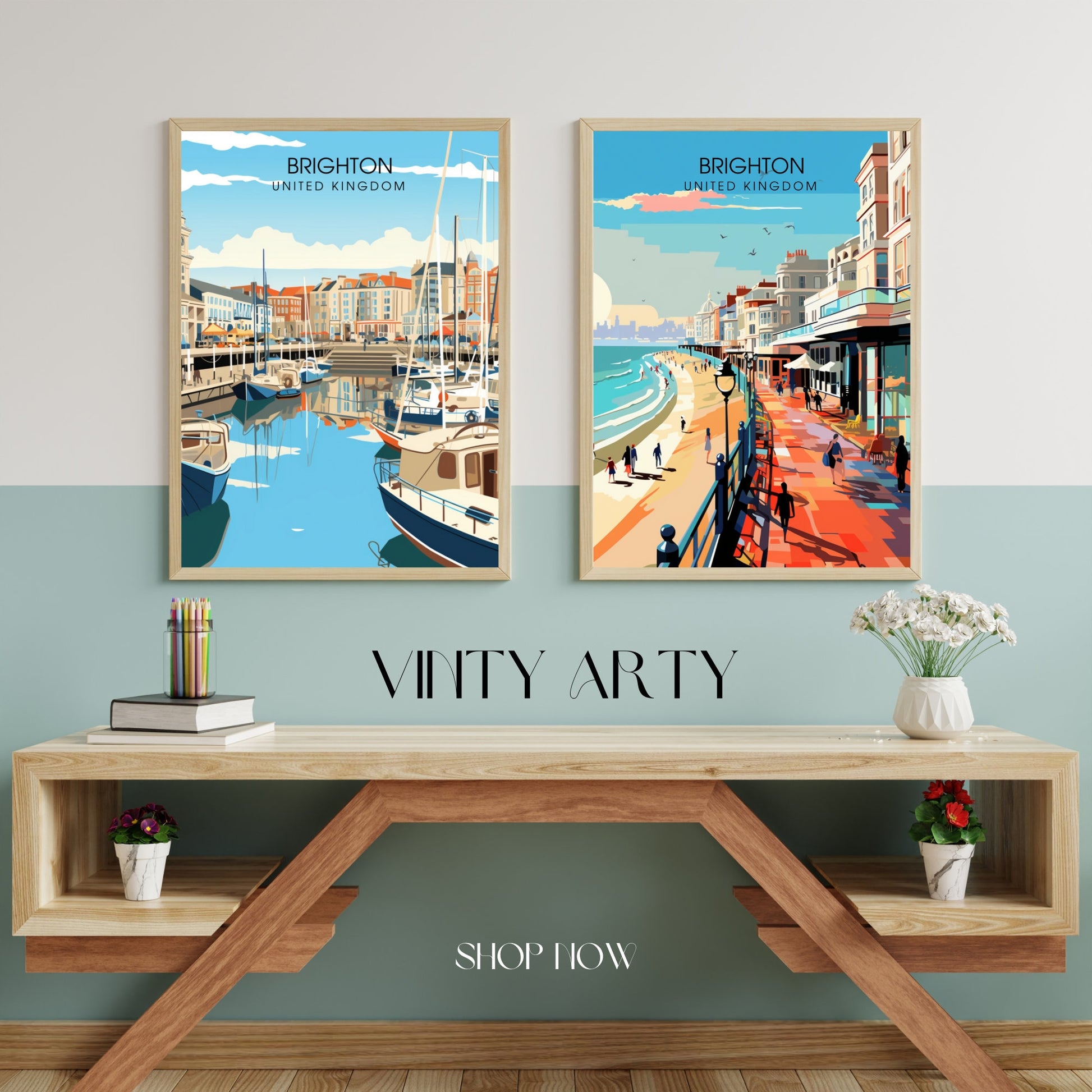 Affiche Brighton- Impression de voyage Brighton - Impression Paysage Urbain Artistique - Collection Souvenirs du Royaume-Uni