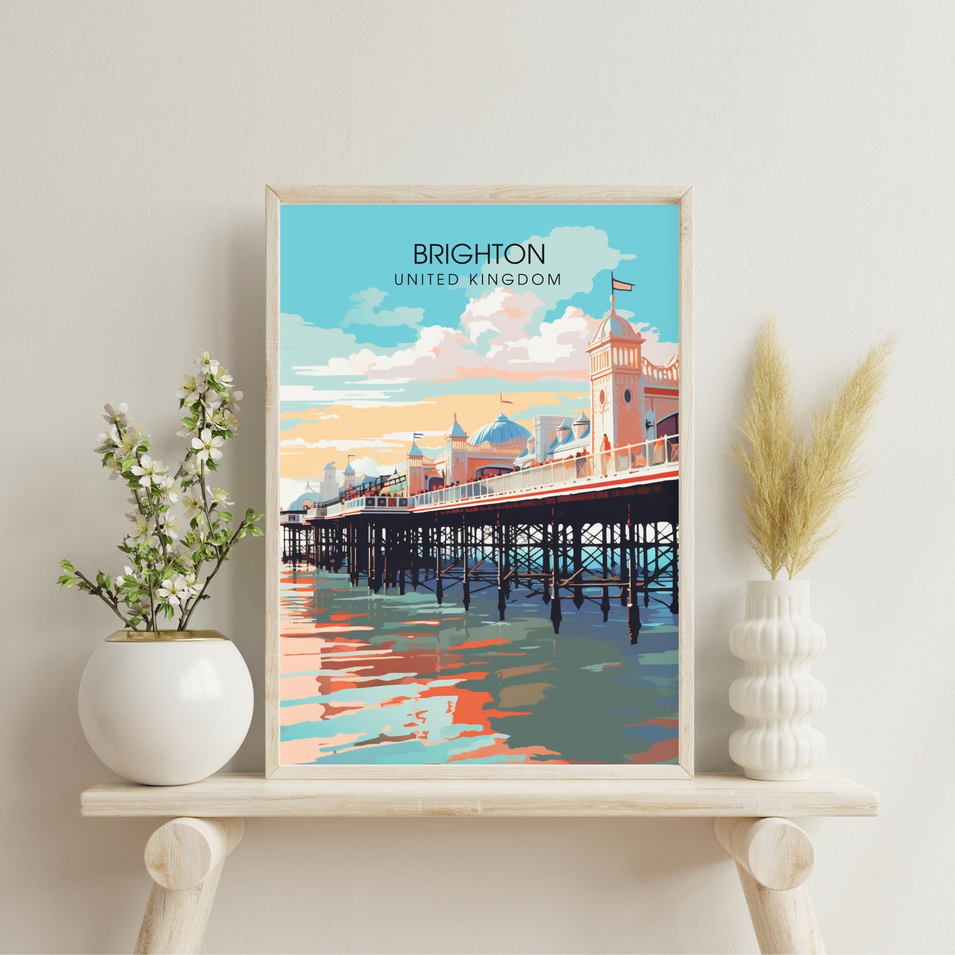 Affiche Brighton- Impression de voyage Brighton - Impression Paysage Urbain Artistique - Collection Souvenirs du Royaume-Uni