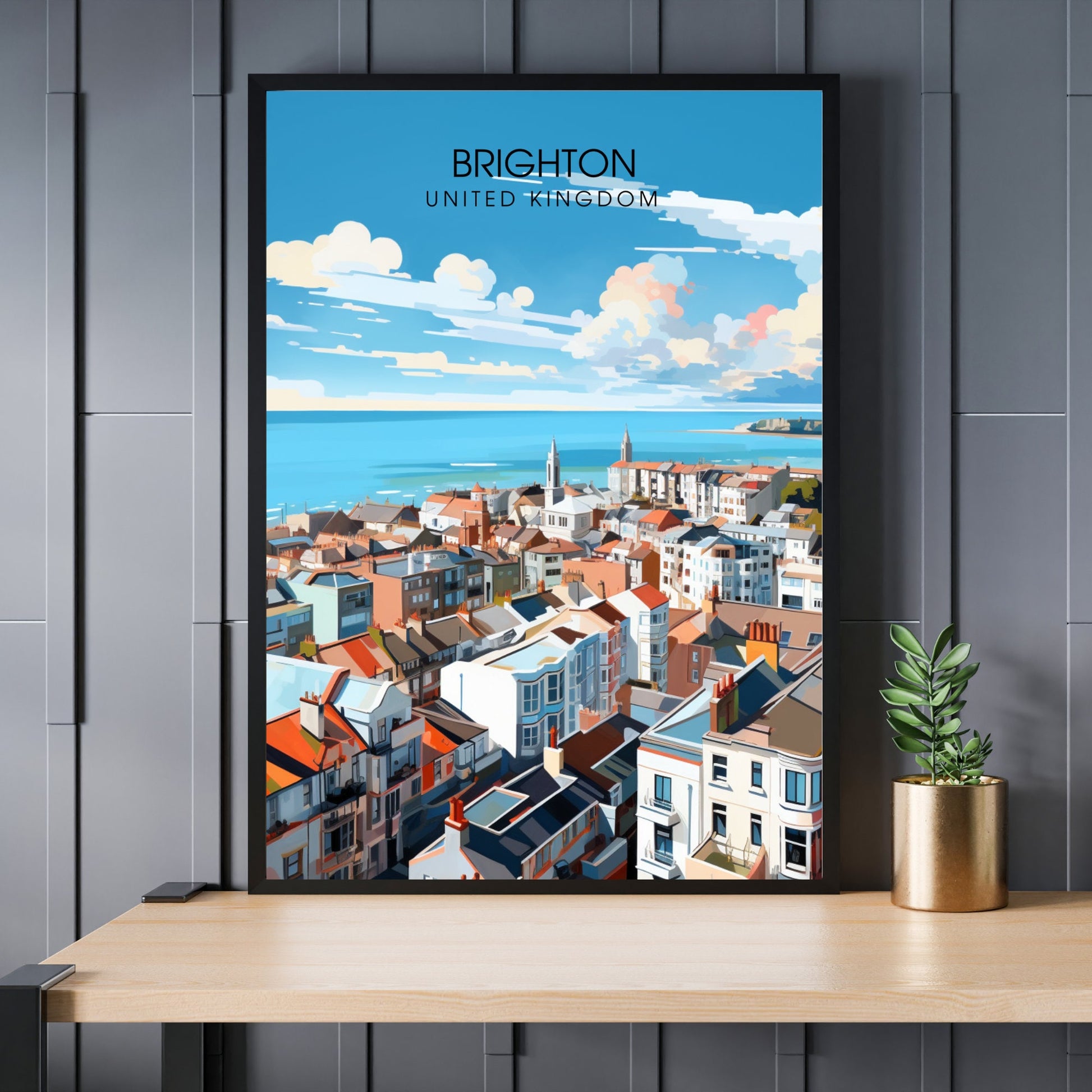 Affiche Brighton- Impression de voyage Brighton - Impression Paysage Urbain Artistique - Collection Souvenirs du Royaume-Uni