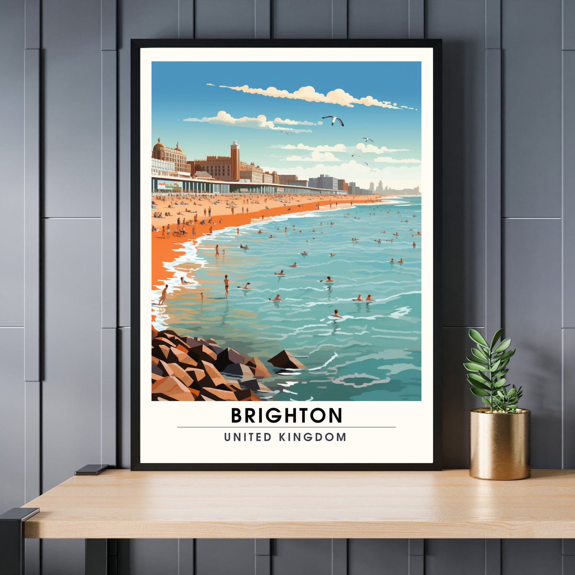 Affiche Brighton- Impression de voyage Brighton - Impression Paysage Urbain Artistique - Collection Souvenirs du Royaume-Uni