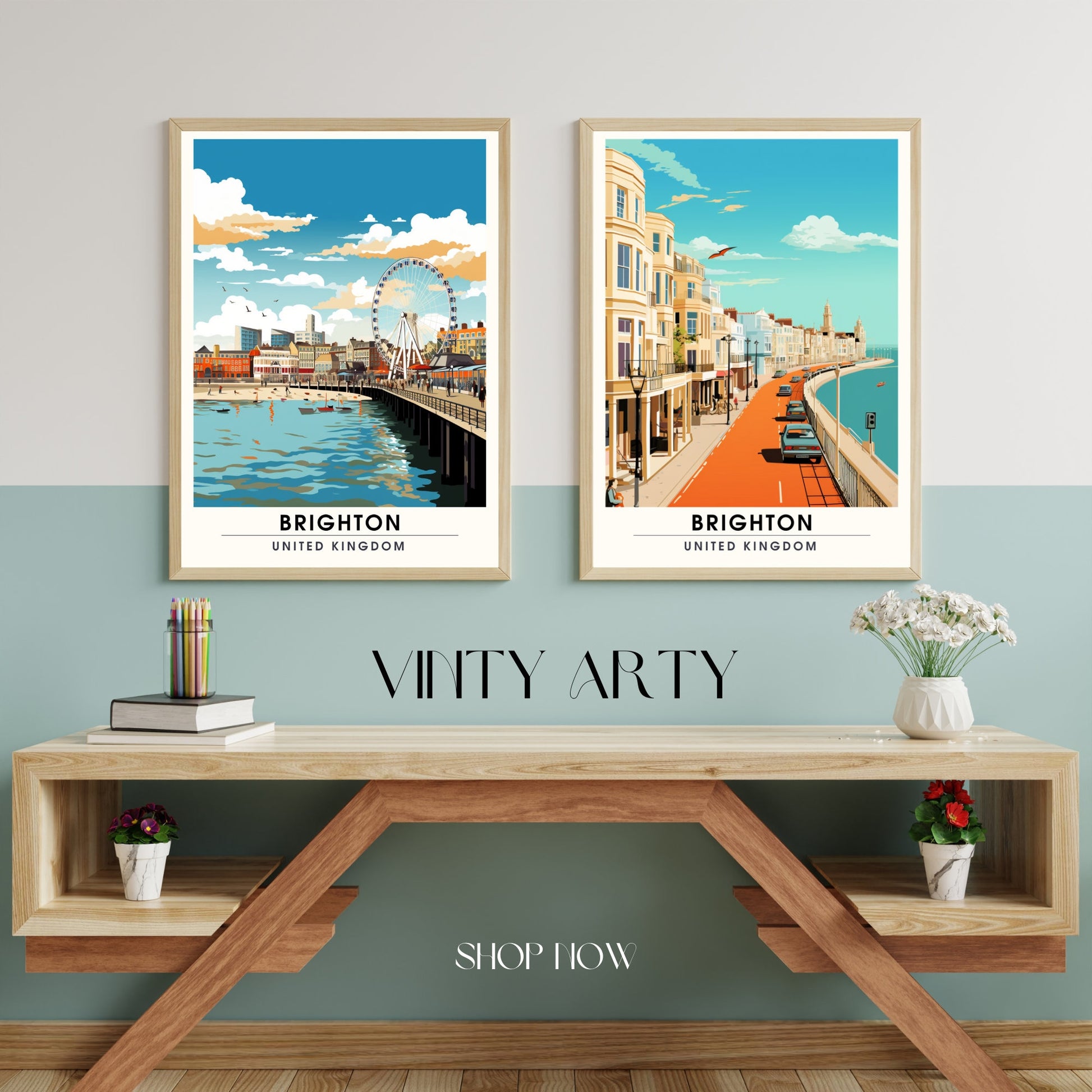 Affiche Brighton- Impression de voyage Brighton - Impression Paysage Urbain Artistique - Collection Souvenirs du Royaume-Uni