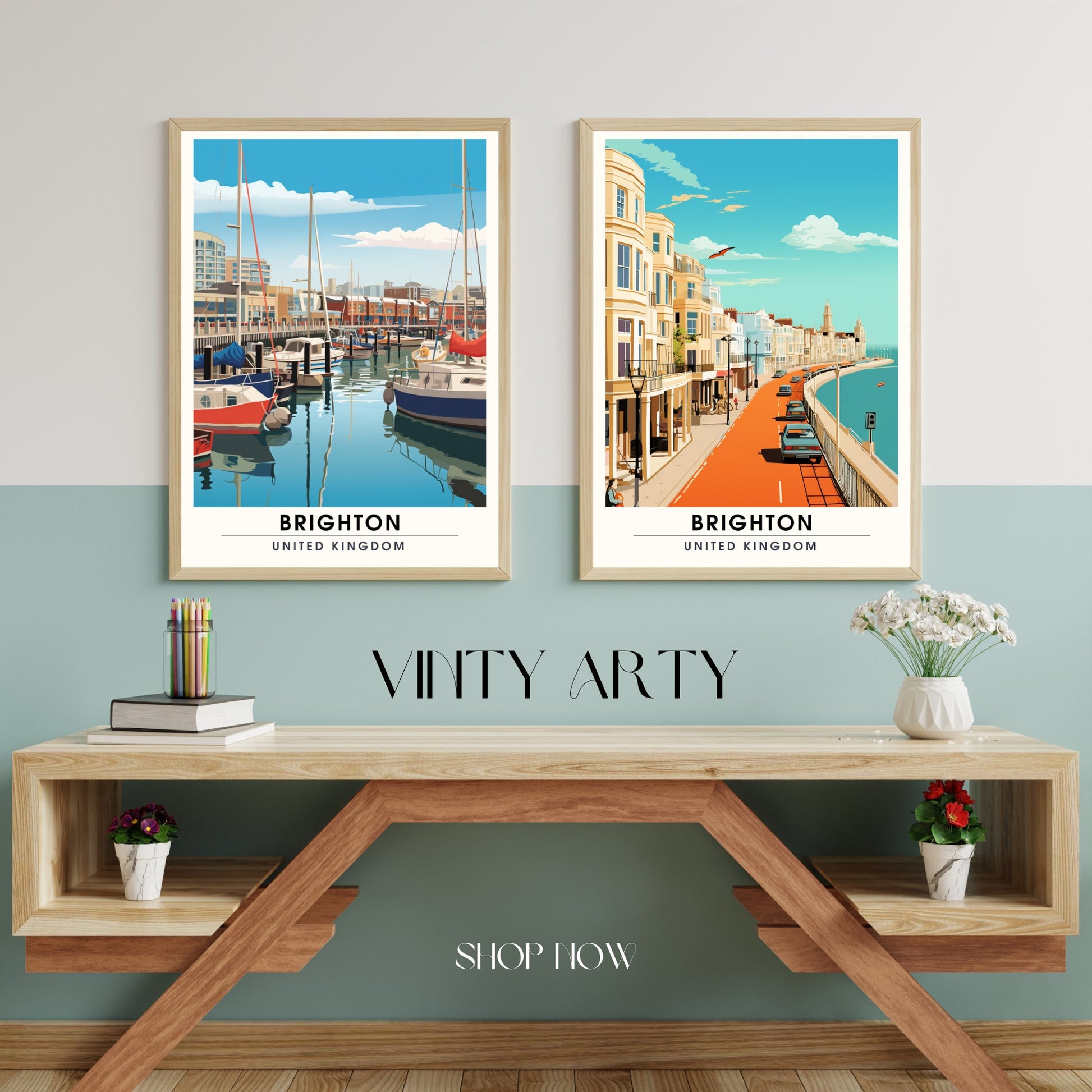 Affiche Brighton- Impression de voyage Brighton - Impression Paysage Urbain Artistique - Collection Souvenirs du Royaume-Uni