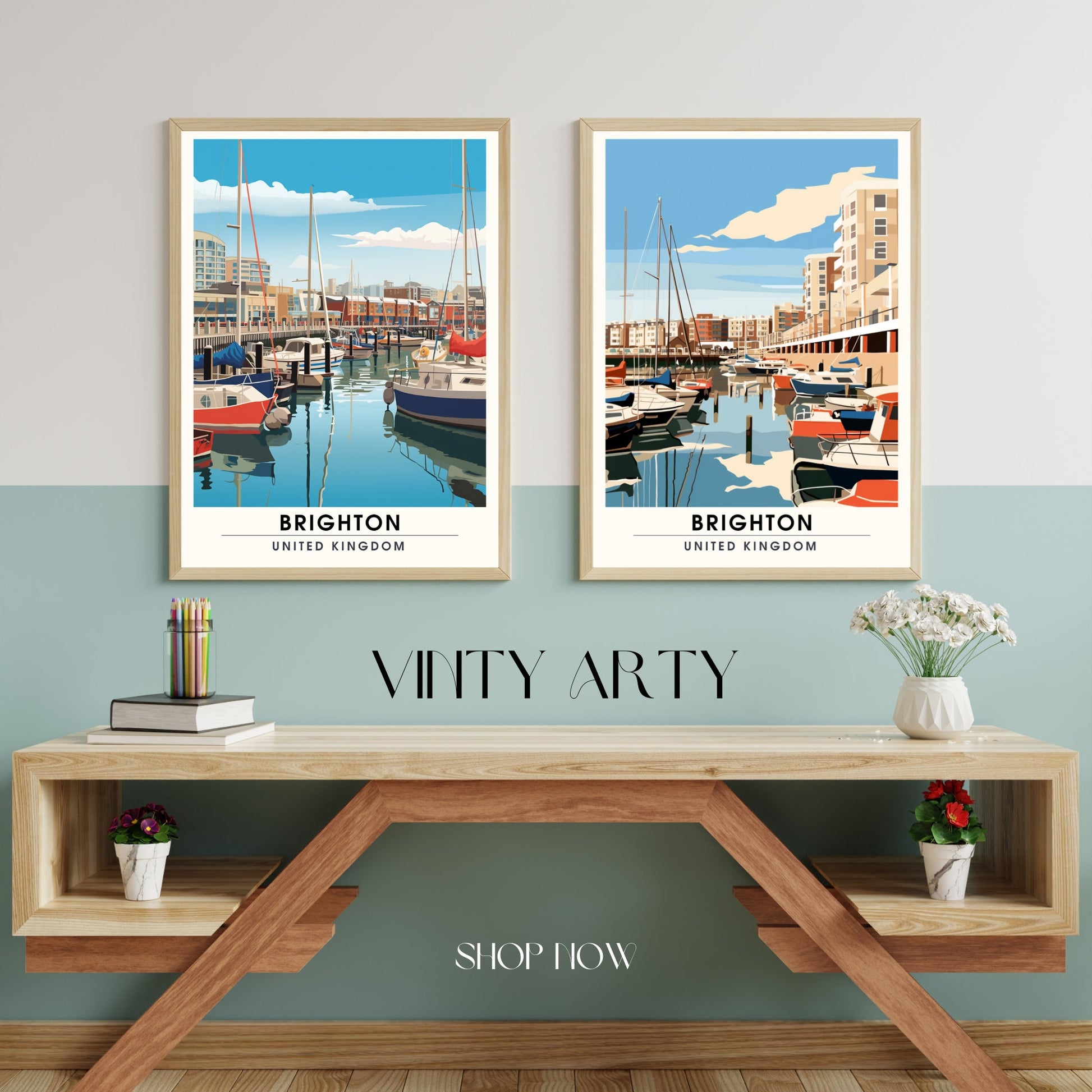 Affiche Brighton- Impression de voyage Brighton - Impression Paysage Urbain Artistique - Collection Souvenirs du Royaume-Uni