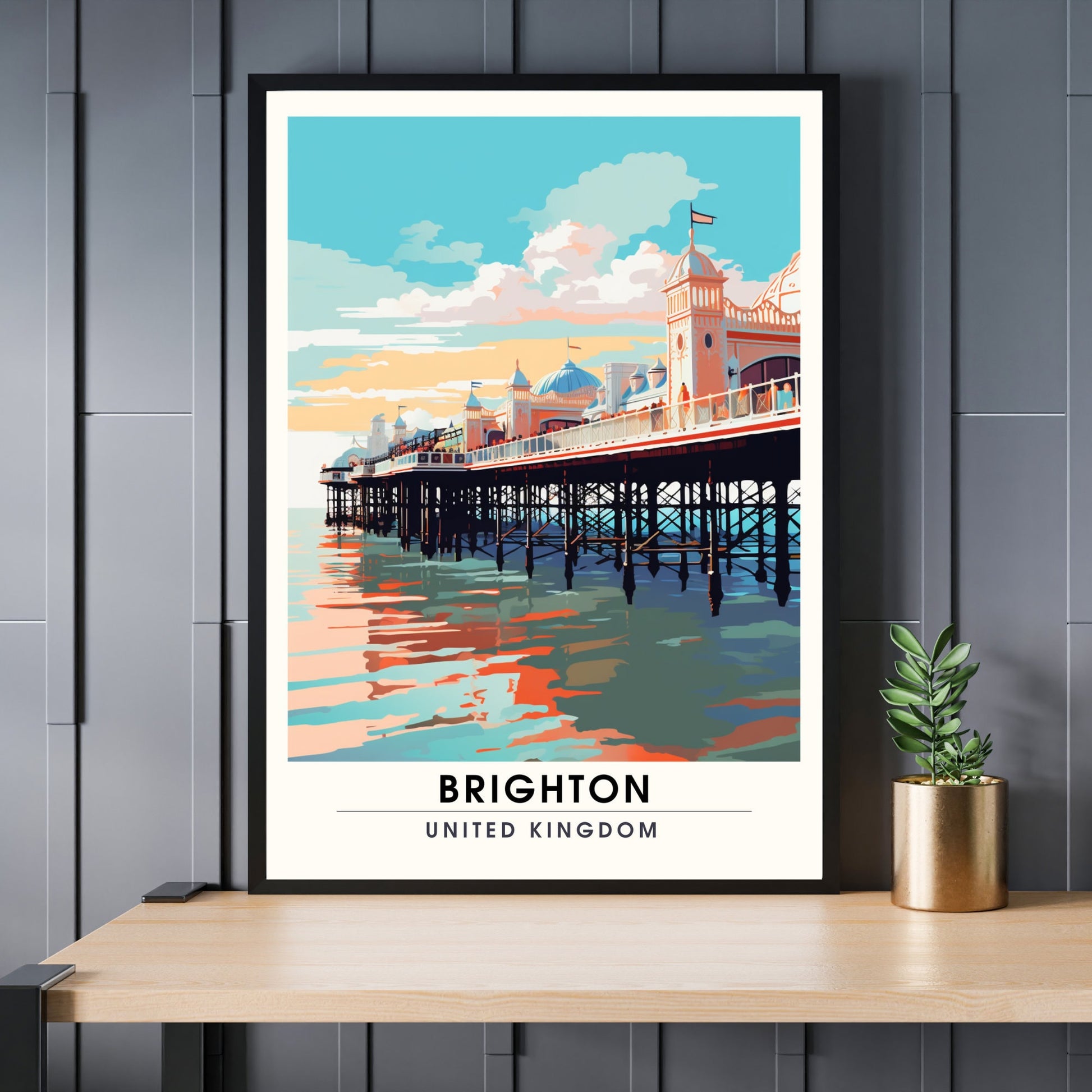 Affiche Brighton- Impression de voyage Brighton - Impression Paysage Urbain Artistique - Collection Souvenirs du Royaume-Uni