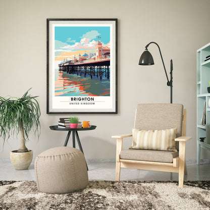 Affiche Brighton- Impression de voyage Brighton - Impression Paysage Urbain Artistique - Collection Souvenirs du Royaume-Uni