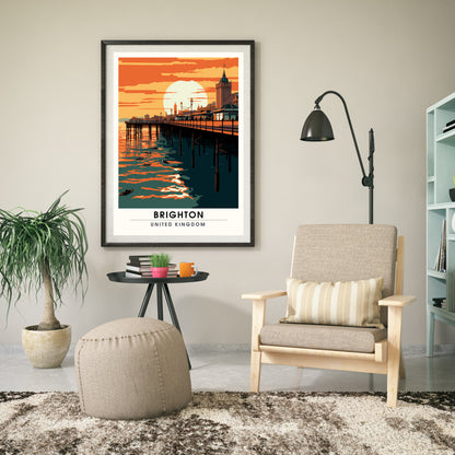 Affiche Brighton- Impression de voyage Brighton - Impression Paysage Urbain Artistique - Collection Souvenirs du Royaume-Uni