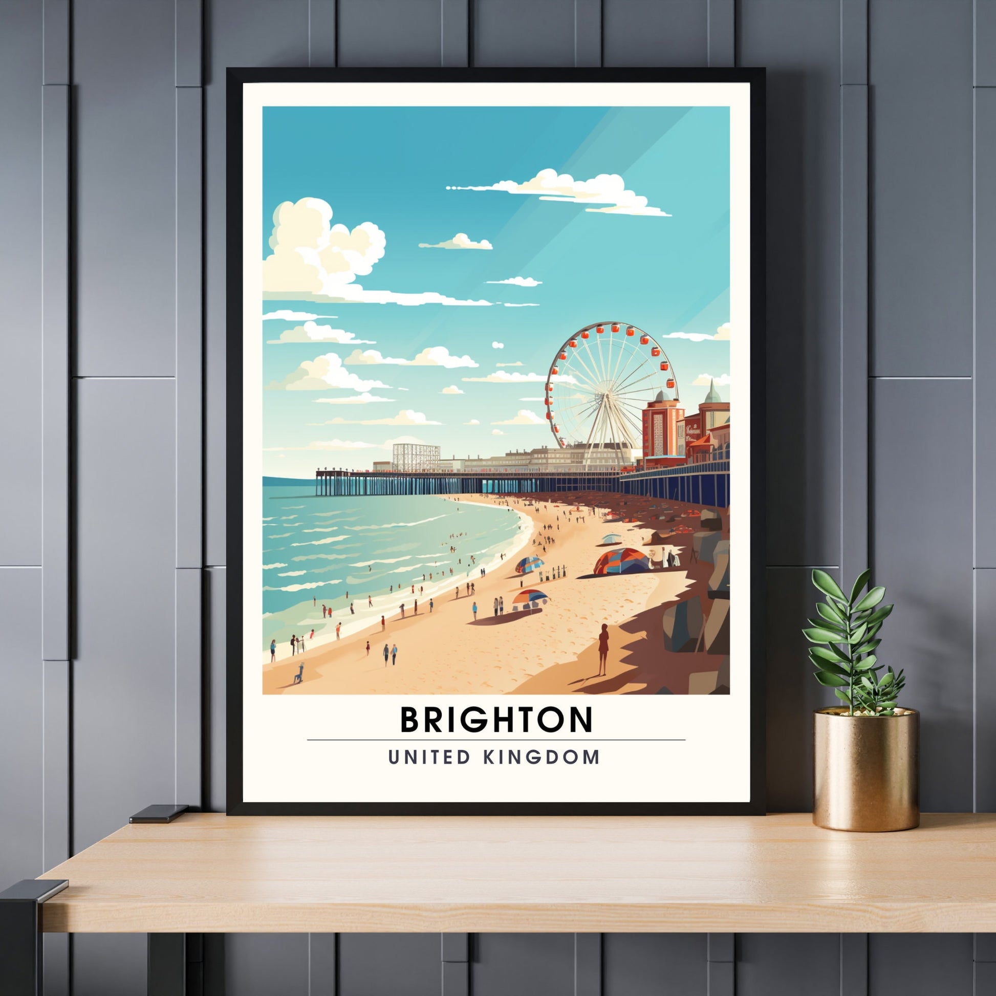 Affiche Brighton- Impression de voyage Brighton - Impression Paysage Urbain Artistique - Collection Souvenirs du Royaume-Uni