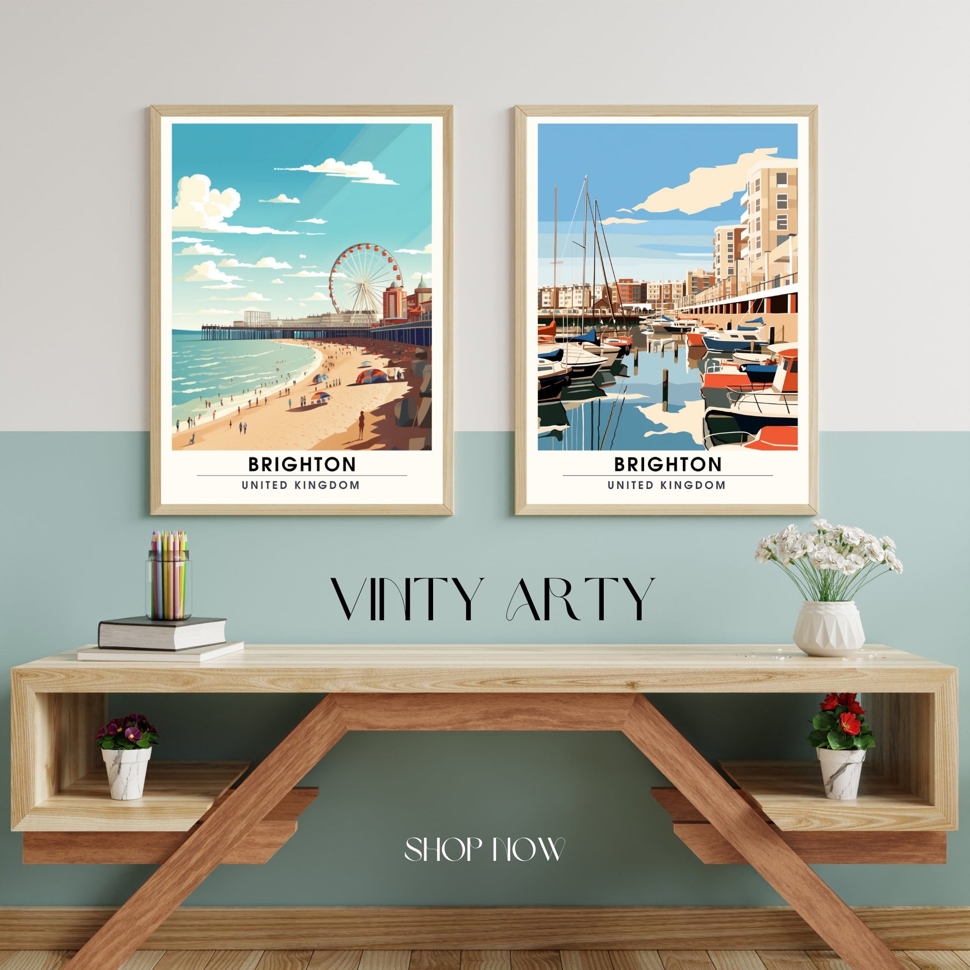 Affiche Brighton- Impression de voyage Brighton - Impression Paysage Urbain Artistique - Collection Souvenirs du Royaume-Uni