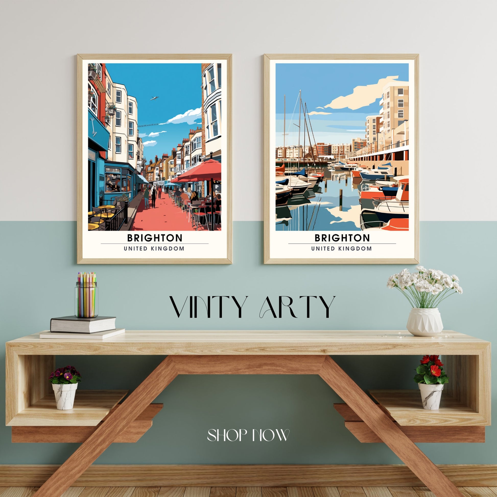 Affiche Brighton- Impression de voyage Brighton - Impression Paysage Urbain Artistique - Collection Souvenirs du Royaume-Uni