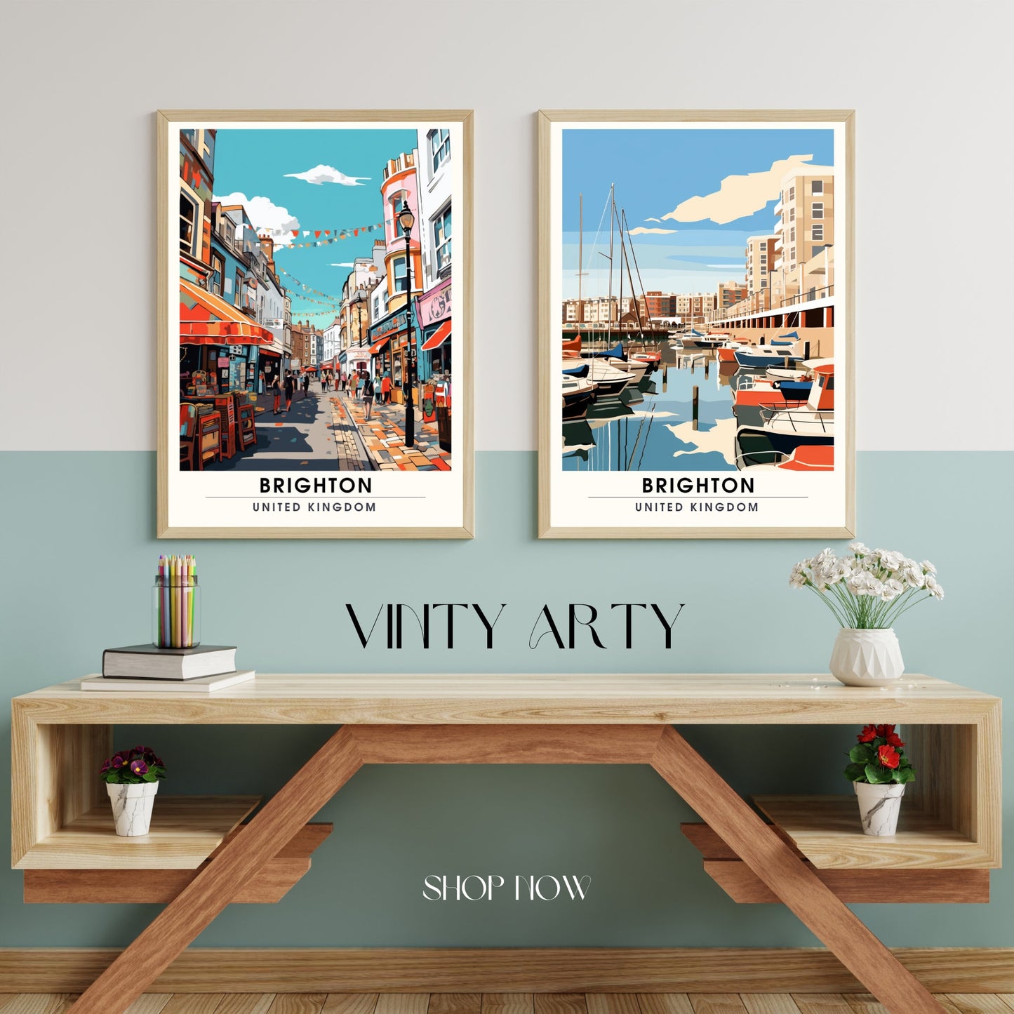 Affiche Brighton- Impression de voyage Brighton - Impression Paysage Urbain Artistique - Collection Souvenirs du Royaume-Uni