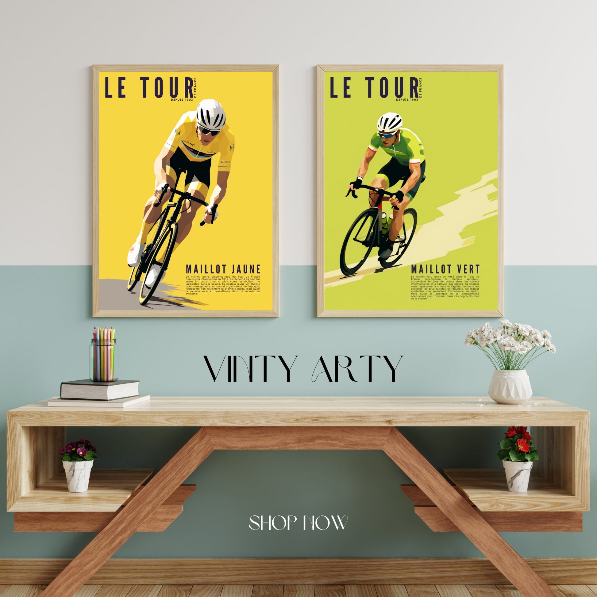 Affiche Tour de France | Maillot Tour de France | Impression Tour de France | Maillot jaune, vert, blanc et maillot à pois