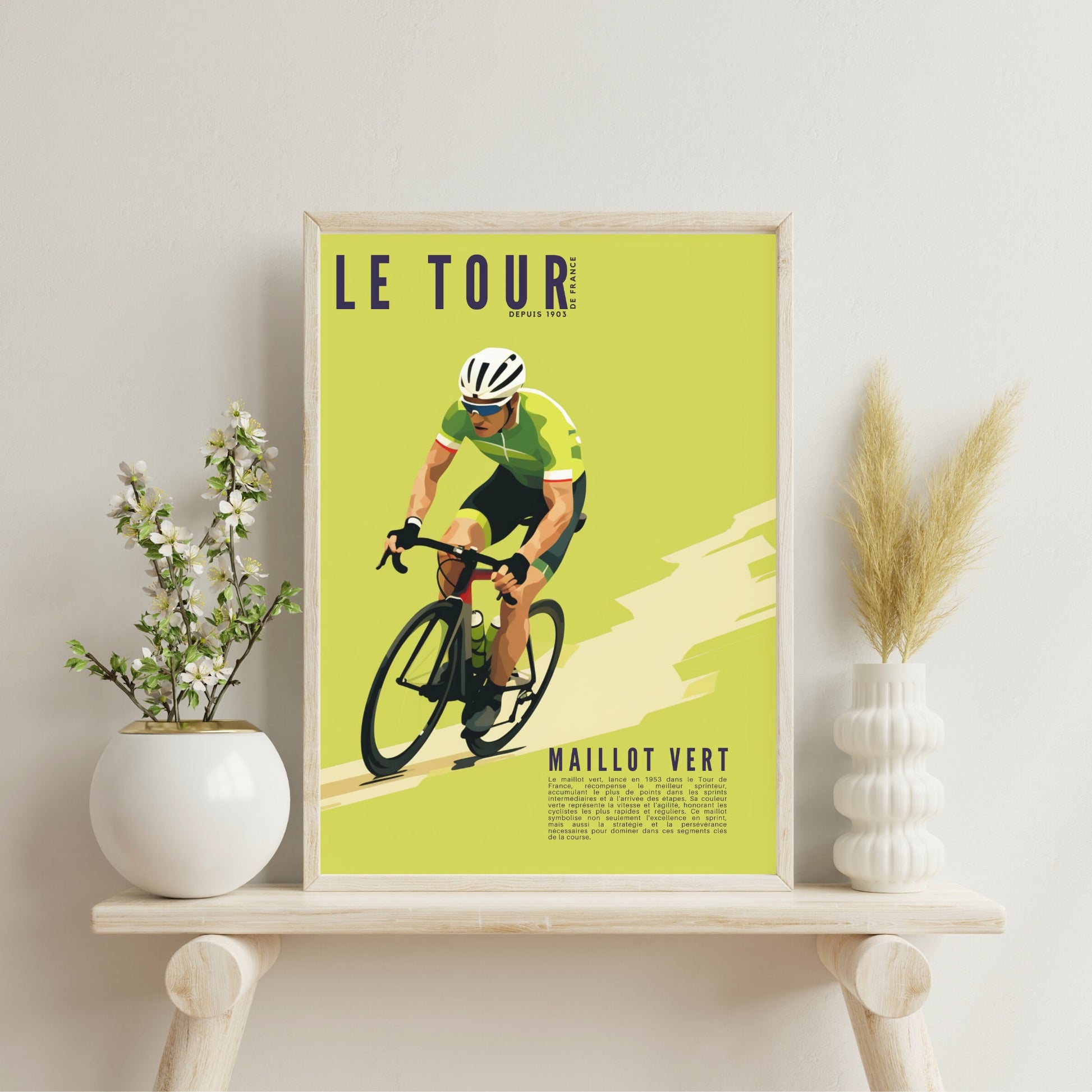 Affiche Tour de France | Maillot Tour de France | Impression Tour de France | Maillot jaune, vert, blanc et maillot à pois