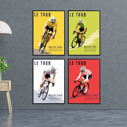 Affiche Tour de France | Maillot Tour de France | Impression Tour de France | Maillot jaune, vert, blanc et maillot à pois