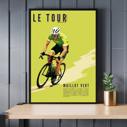 Affiche Tour de France | Maillot Tour de France | Impression Tour de France | Maillot jaune, vert, blanc et maillot à pois