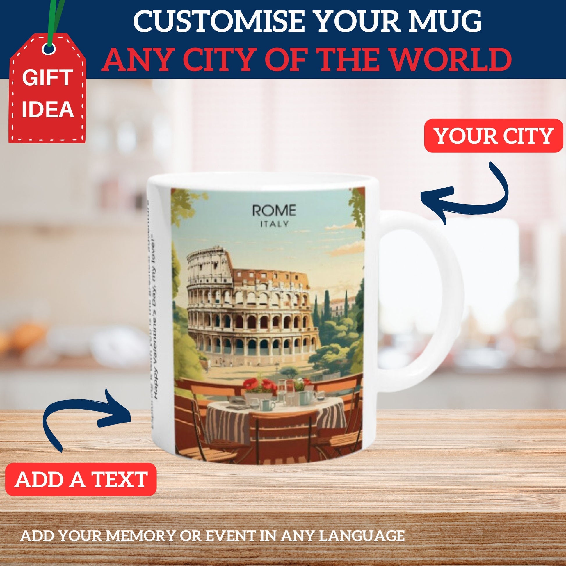 Mug de ville - Mug personnalisé - Choisir n'importe quelle ville du monde - Mug Personnalisé