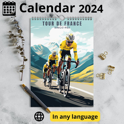 Calendrier 2024 Tour de France - Calendrier tour de France - 25 illustrations originales