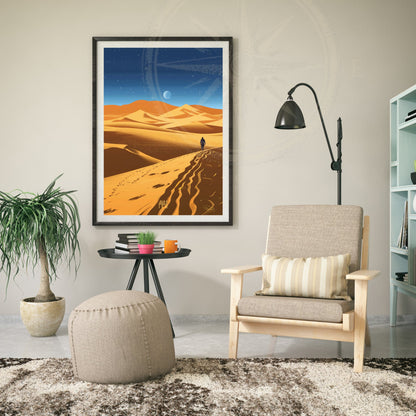 Affiche Sahara, Algérie | Affiche de voyage Sahara | Affiche Afrique | Une nuit au Sahara Algérien