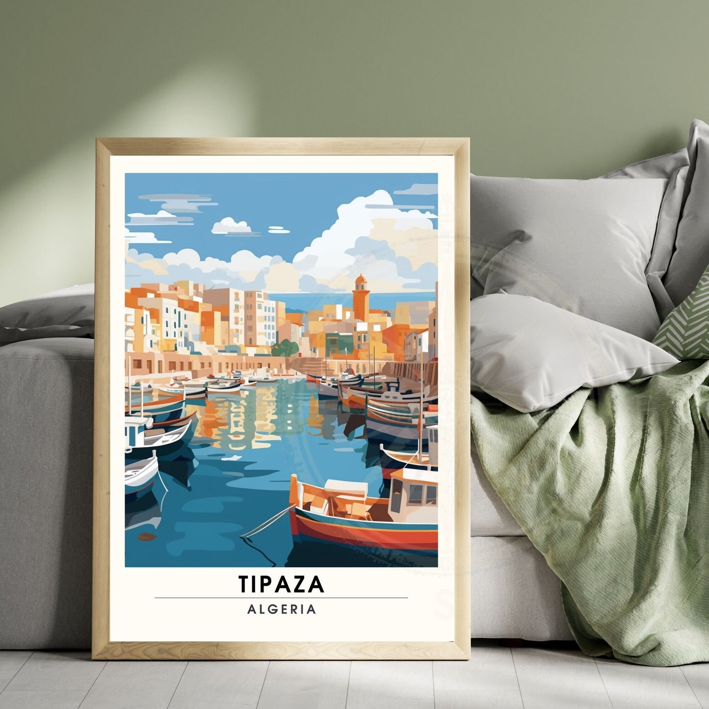 Affiche Tipaza, Algérie | Affiche de voyage Algérie| Affiche port de Tipaza