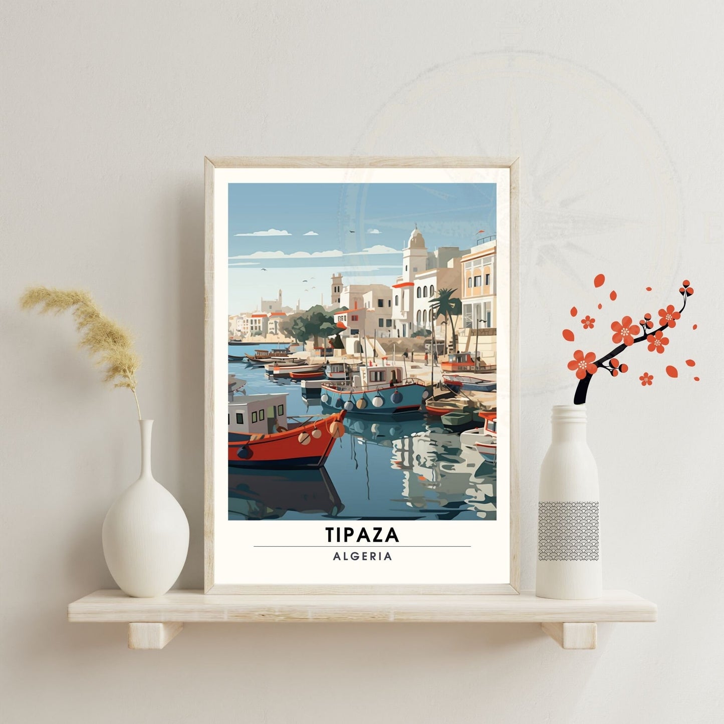 Affiche Tipaza, Algérie | Affiche de voyage Algérie| Affiche port de Tipaza