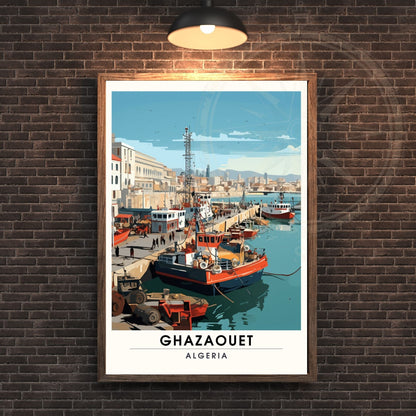 Affiche Ghazaouet, Algérie | Affiche de voyage Algérie| Affiche port de Ghazaouet